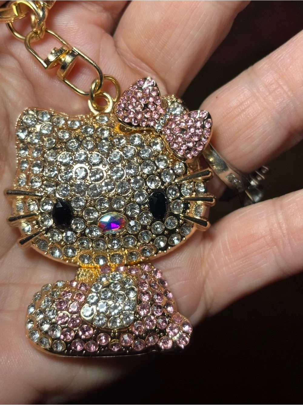 Gold-tone Crystal hello kitty bag charm Keychain Charm with Pink Accents